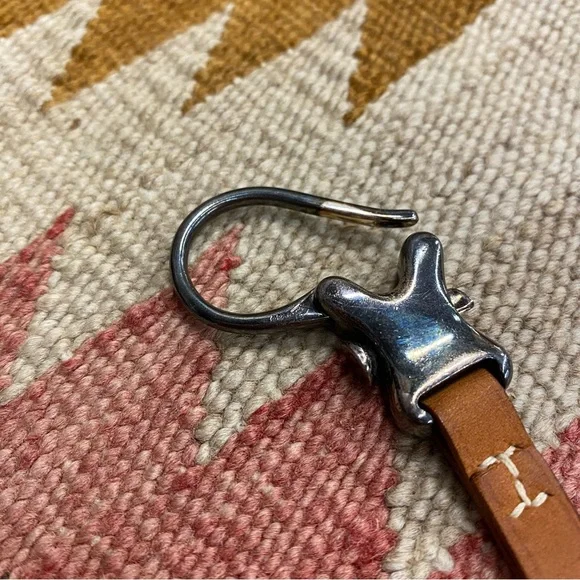 Vintage Hermes Leather Key Ring With Silver Clasp